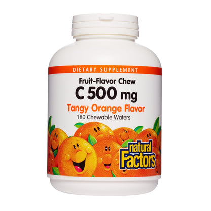 Natural Factors Kids Chewable Vitamin C 500 mg – Immune Support, Tangy Orange (180 Count)