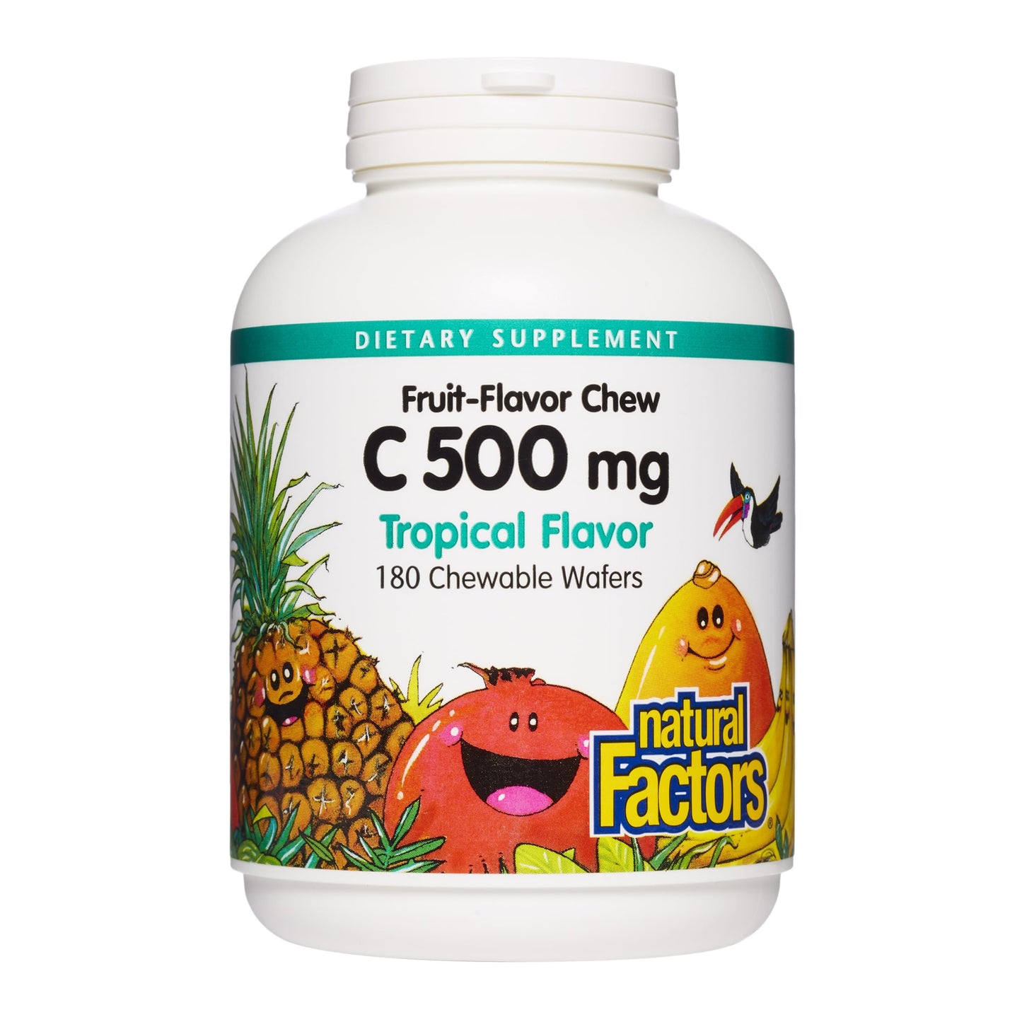 Natural Factors Kids Vitamin C 500 mg - Immune & Bone Health, Tropical, 180 Count