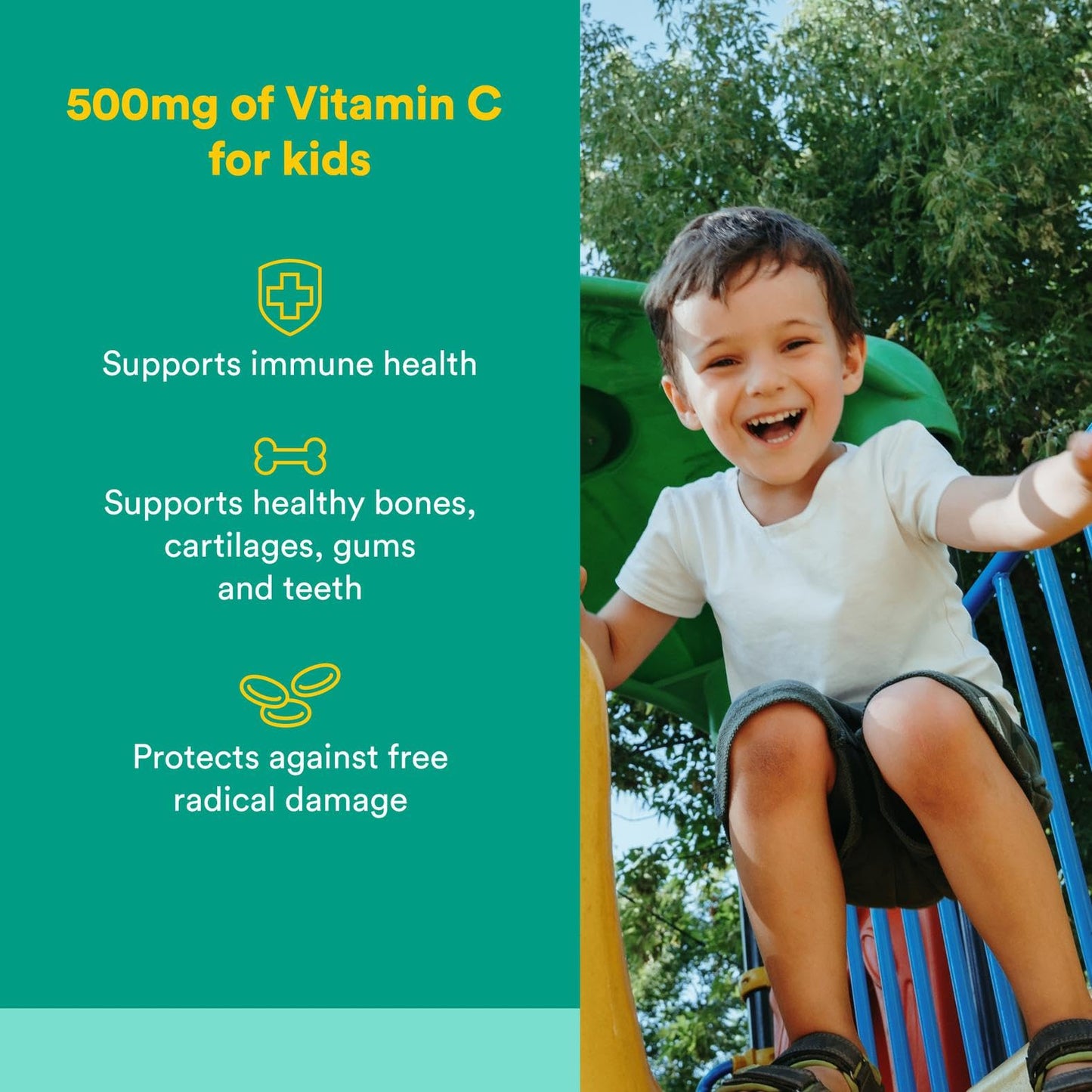 Natural Factors Kids Vitamin C 500 mg - Immune & Bone Health, Tropical, 180 Count