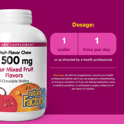 Natural Factors Kids Vitamin C 500 mg – Immune Support, 90 Wafers (Mixed Fruit)