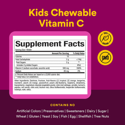 Natural Factors Kids Vitamin C 500 mg – Immune Support, 90 Wafers (Mixed Fruit)