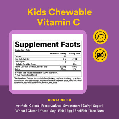 Natural Factors Kids Vitamin C 500 mg – Immune Support, Bones & Teeth (90 Count) – Blueberry, Raspberry & Boysenberry
