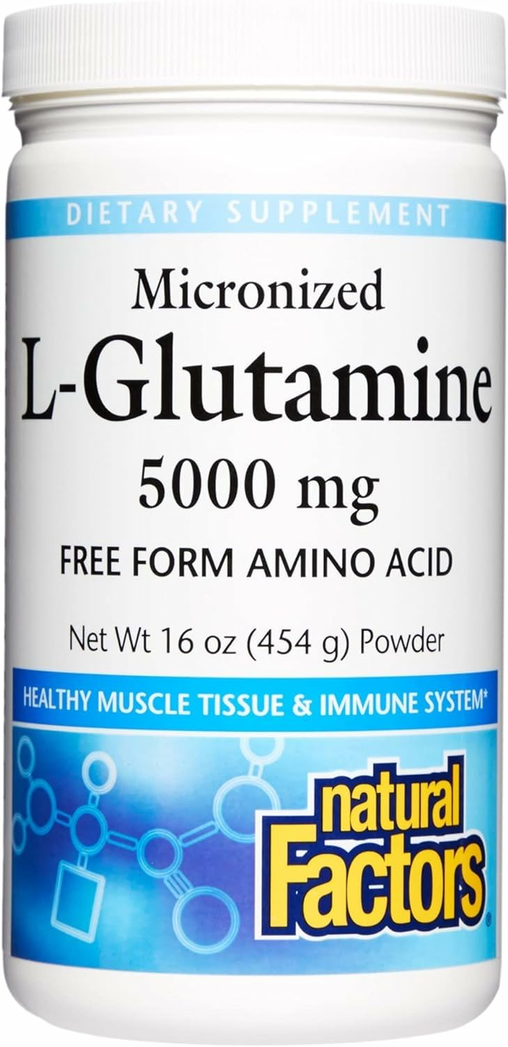 Natural Factors Micronized L-Glutamine 5,000 mg Powder – Gut Health & Immune Support | 16 oz (90 Servings)