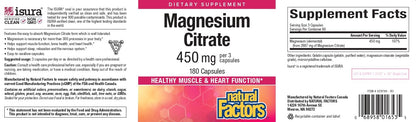 Natural Factors Magnesium Citrate 150 mg – 180 Capsules | Muscle & Heart Health