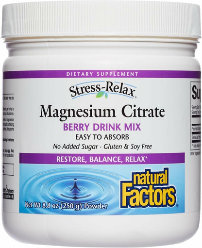 Natural Factors Magnesium Citrate Powder - Berry, 8.8 oz (75 Servings)