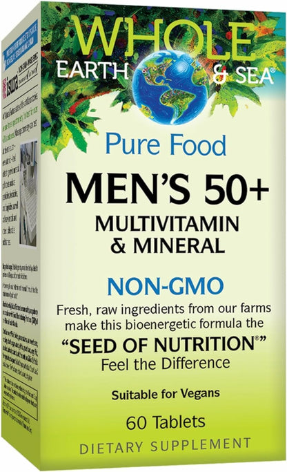 Natural Factors Men's 50+ Multivitamin & Mineral – 60 Count (Pack of 1) | ½ lb Veggies Nutrition