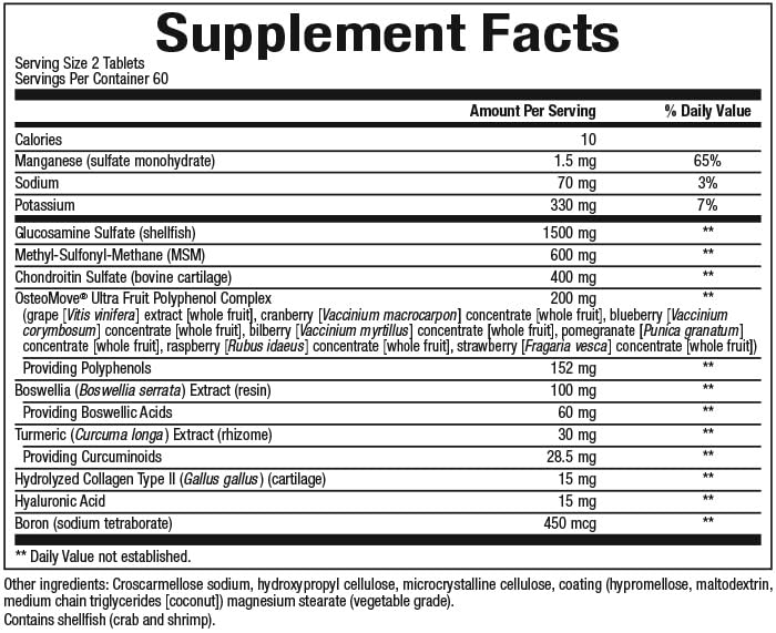 Natural Factors OsteoMove Joint Care – Extra Strength, Non-GMO, 120 Tabs (60 Servings)