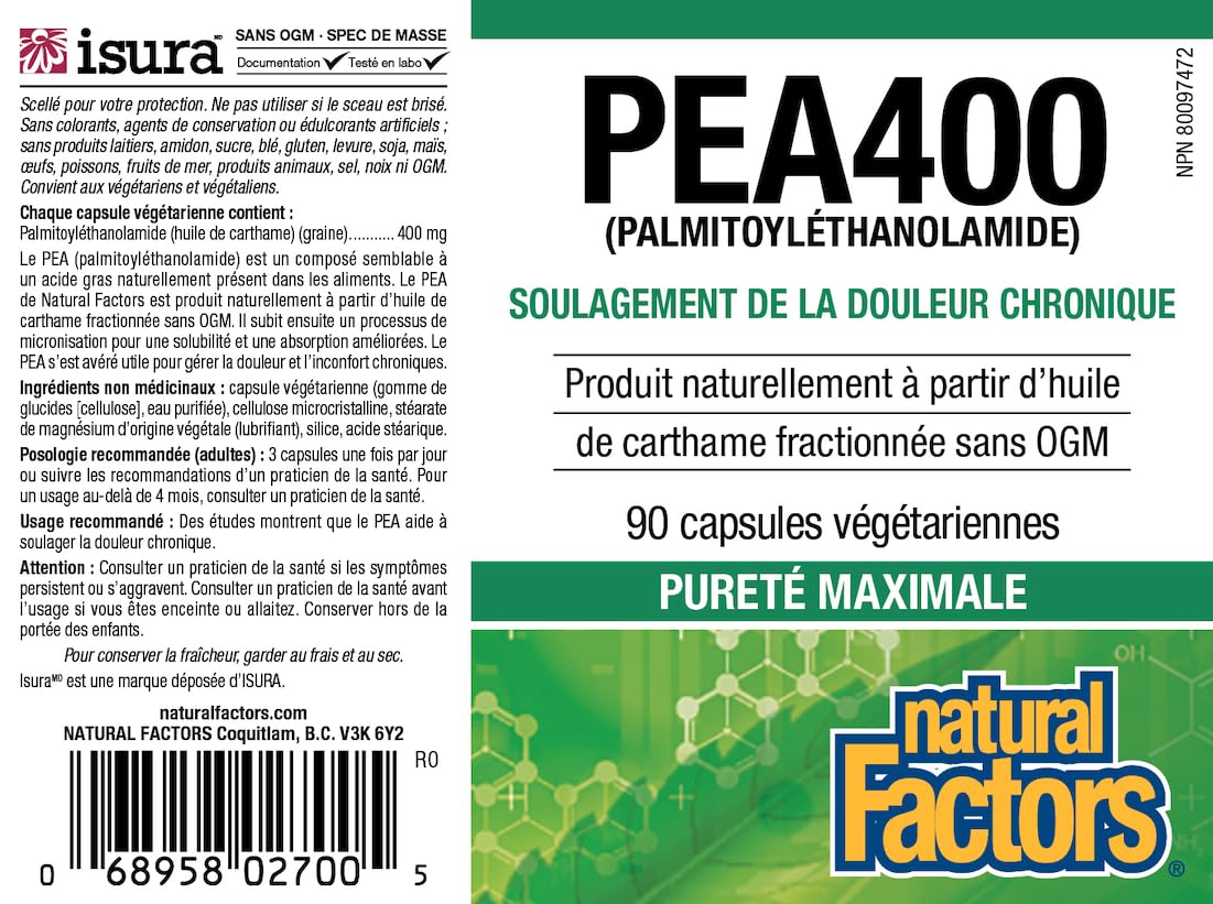 Natural Factors PEA400 - Pure Palmitoylethanolamide for Nerve & Comfort (90 Capsules)
