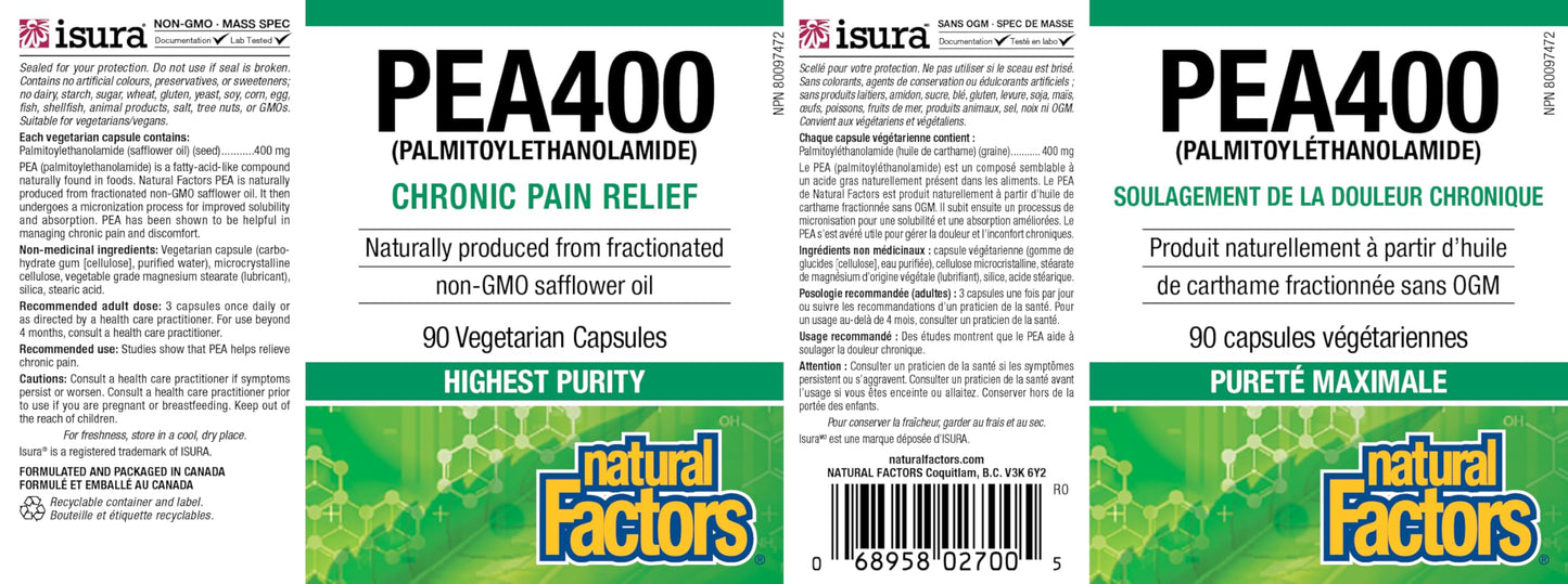 Natural Factors PEA400 - Pure Palmitoylethanolamide for Nerve & Comfort (90 Capsules)