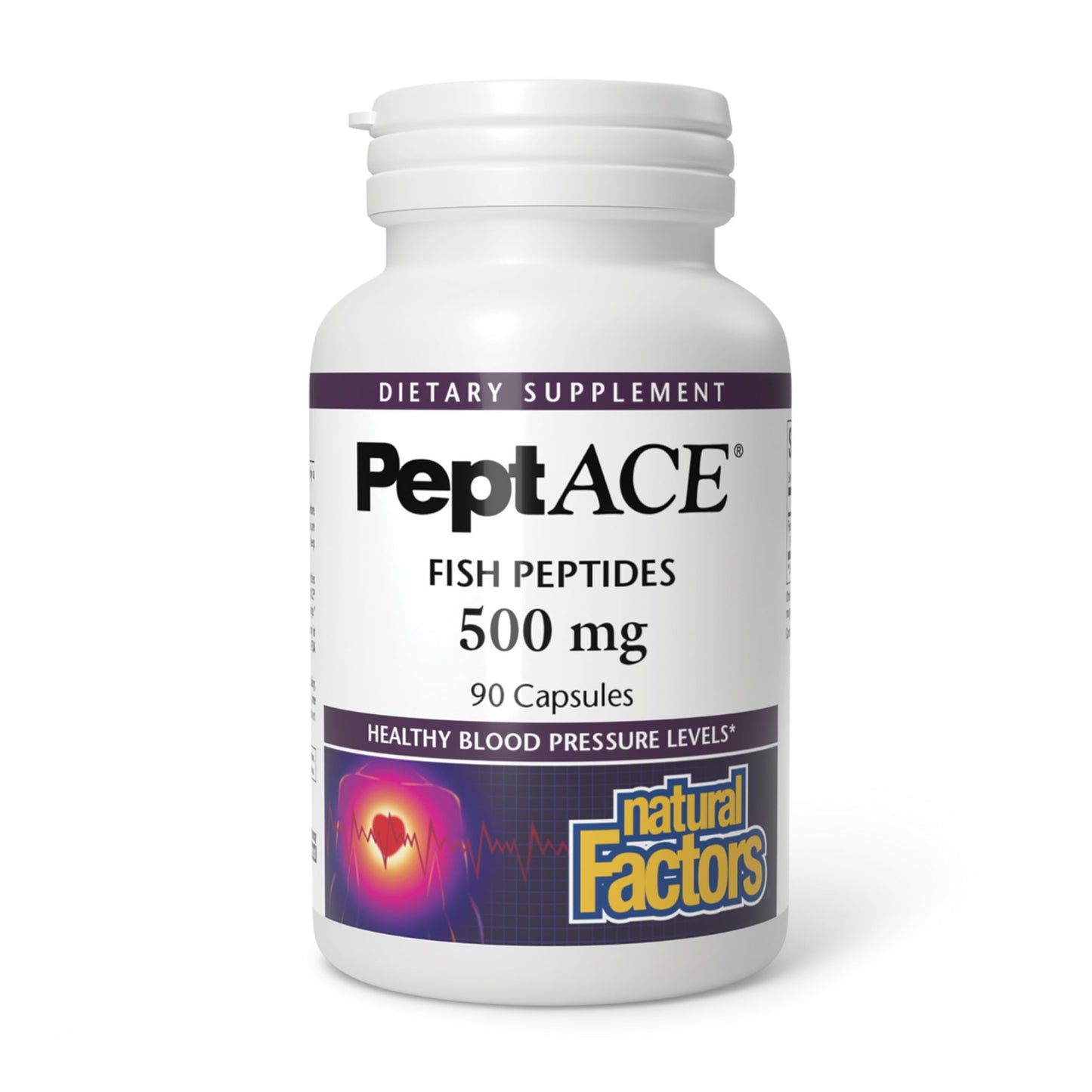 Natural Factors PEPTACE FISH PEPTIDES 500 mg, 90 Capsules - Blood Pressure Support