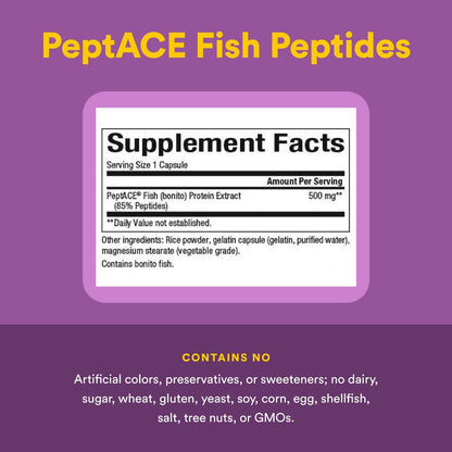Natural Factors PEPTACE FISH PEPTIDES 500 mg, 90 Capsules - Blood Pressure Support