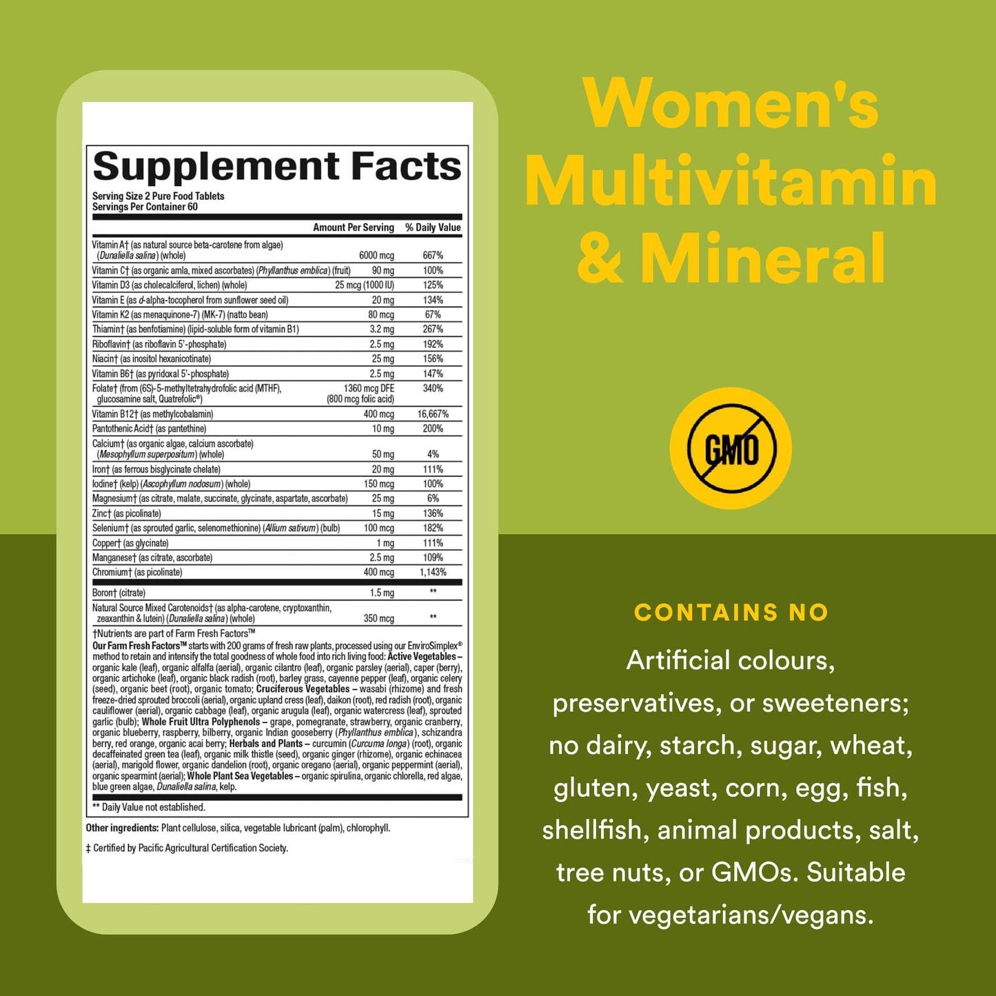 Natural Factors Whole Earth & Sea Women's Multivitamin & Mineral – Vegan, 120 Tablets