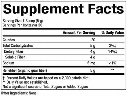 Natural Factors Organic Low FODMAP Reliefiber Powder – Unflavored, 150 g
