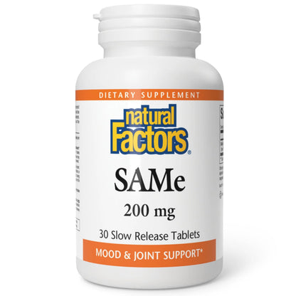 Natural Factors SAMe 200mg - Joint & Mood Support, 30 Enteric Coated Tablets