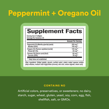 Natural Factors Peppermint & Oregano Oil Complex Digestive Aid – 60 Softgels