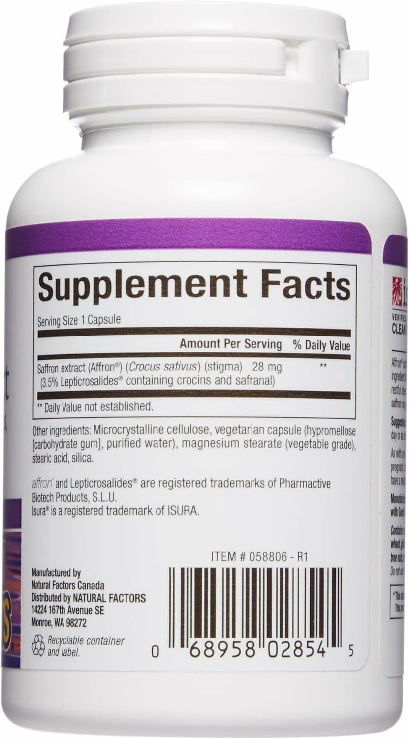 Natural Factors Stress-Relax Affron Saffron Extract 28 mg, 60 Vegetarian Capsules