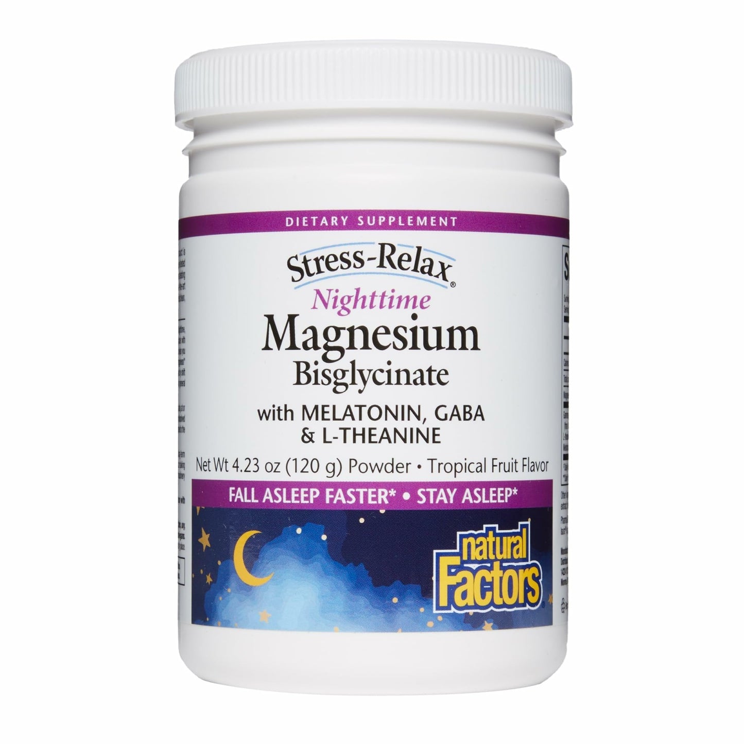Natural Factors Nighttime Magnesium Bisglycinate with Melatonin, L-Theanine & GABA – Tropical Flavor, 4.23 oz