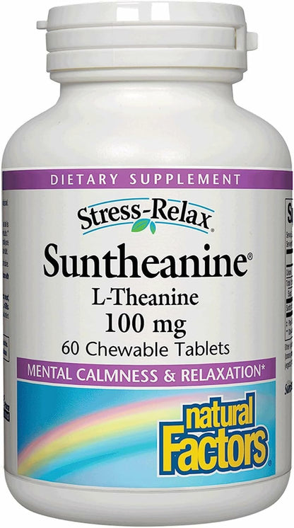 Natural Factors Suntheanine L-Theanine 100 mg – Calm Outlook & Sleep Support | 60 Chewable Tablets