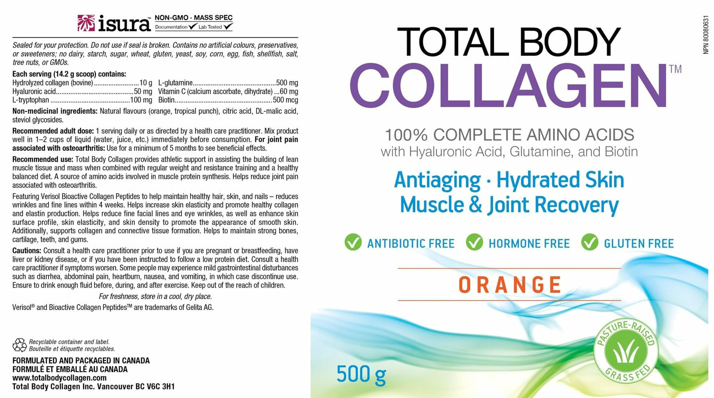 Natural Factors Total Body Collagen Bioactive Peptides Powder – Orange | Skin, Hair & Joint Support