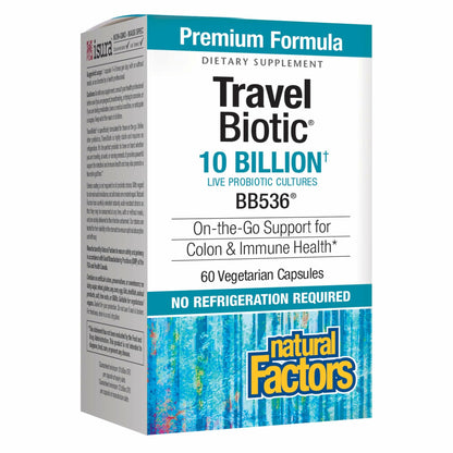Natural Factors TravelBiotic Probiotic – 10B CFU, Vegan, 60 Capsules