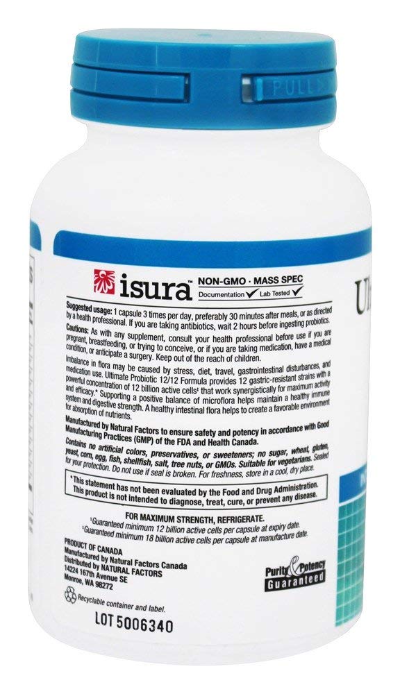 Natural Factors Ultimate Probiotic 12/12 Formula – Digestive Health & Immune Support | 60 Vegetarian Capsules
