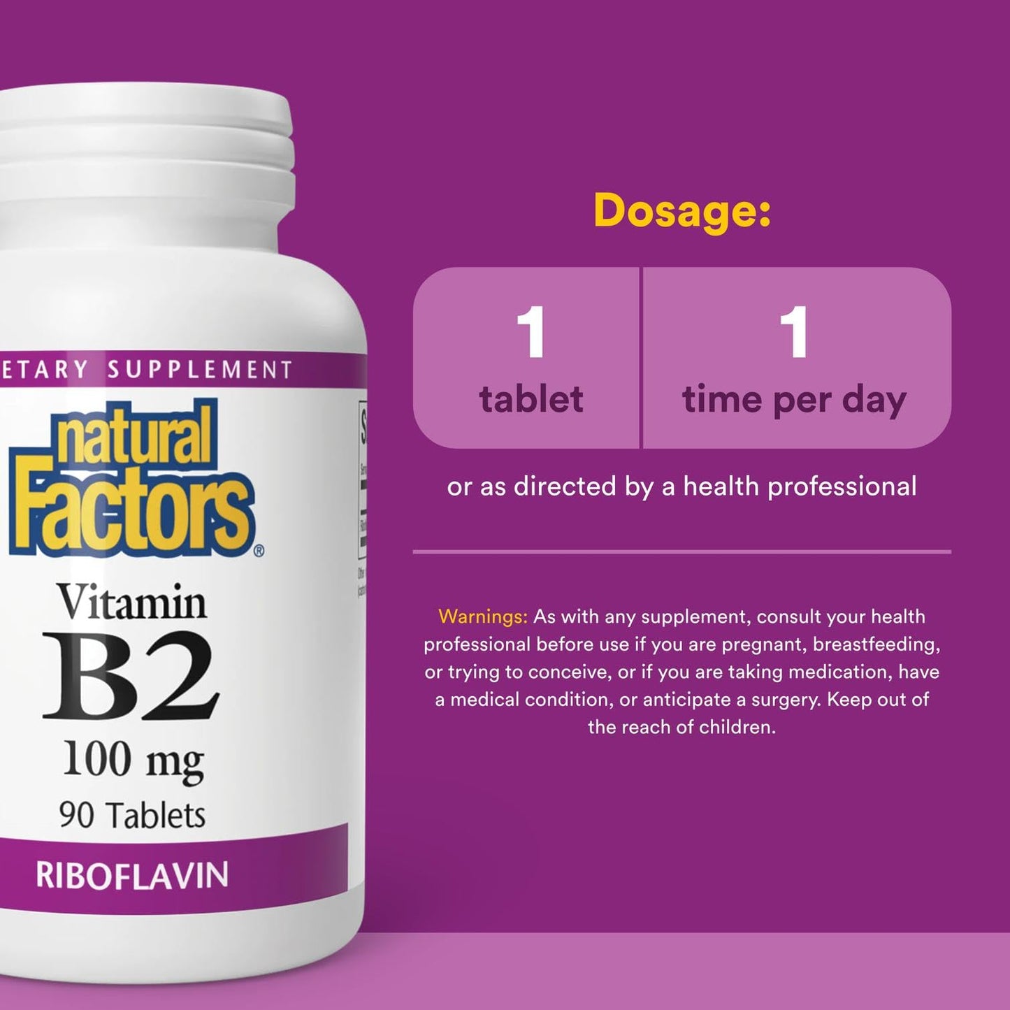 Natural Factors Vitamin B2 Riboflavin 100mg – Energy & Metabolism Support, 90 Tablets