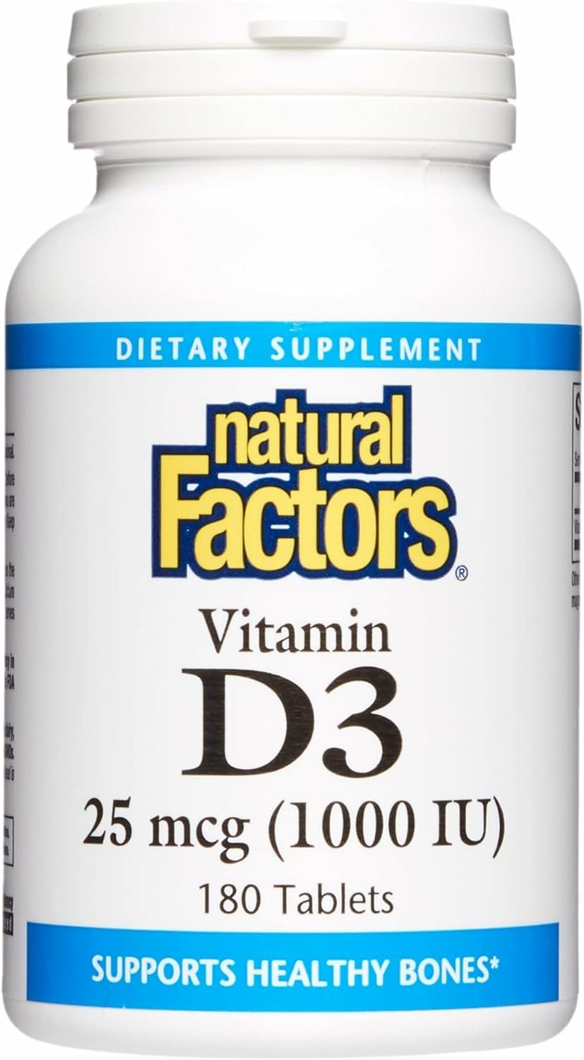 Natural Factors Vitamin D3 1000 IU (25 mcg) – Supports Bones, Muscles & Immunity | 180 Tablets