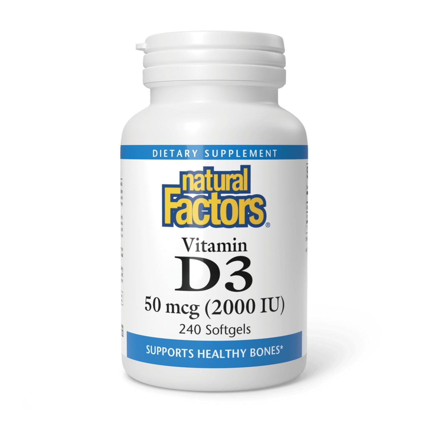 Natural Factors Vitamin D3 2000 IU - Supports Healthy Bones (240 Soft Gels)