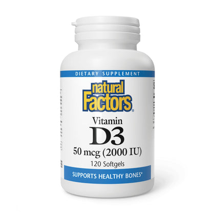 Natural Factors Vitamin D3 2000 IU (50 mcg) | Supports Bones, Muscles & Immunity | 120 Softgels