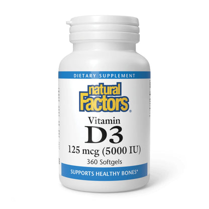 Natural Factors Vitamin D3 5000 IU (125 mcg) – 360 Softgels – Supports Bones, Muscles & Immune Function