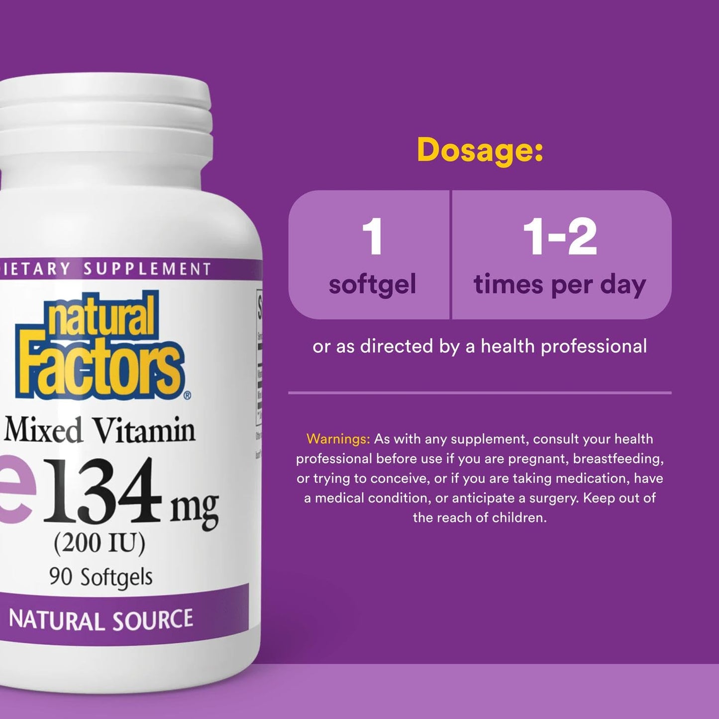 Natural Factors Vitamin E 200 IU Softgels – Antioxidant Support (90 Softgels)