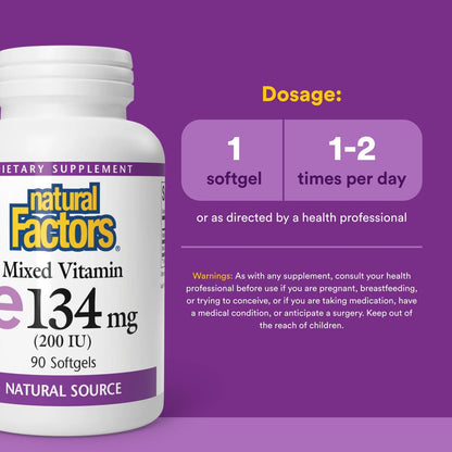 Natural Factors Vitamin E 200 IU Softgels – Antioxidant Support (90 Softgels)