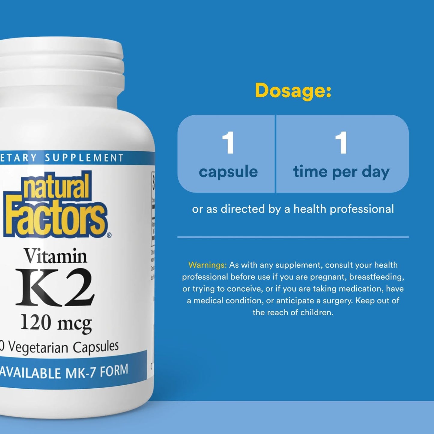 Natural Factors Vitamin K2 120 mcg MK-7 – Supports Bone & Vascular Health, 60 Capsules