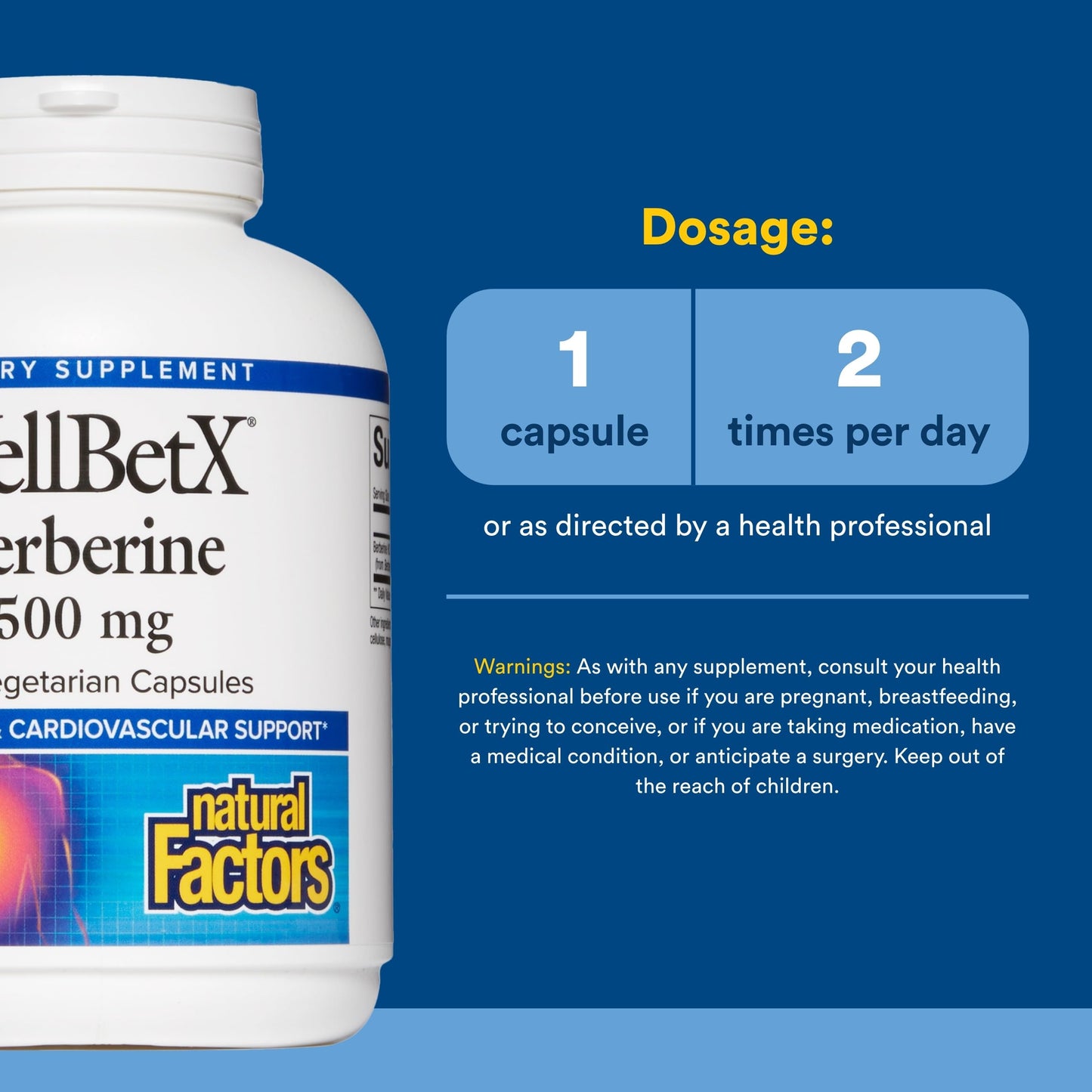 Natural Factors WellBetX Berberine – Daily Supplement for Metabolic & Heart Health | Gluten-Free & Vegan | 60 Vegetarian Capsules