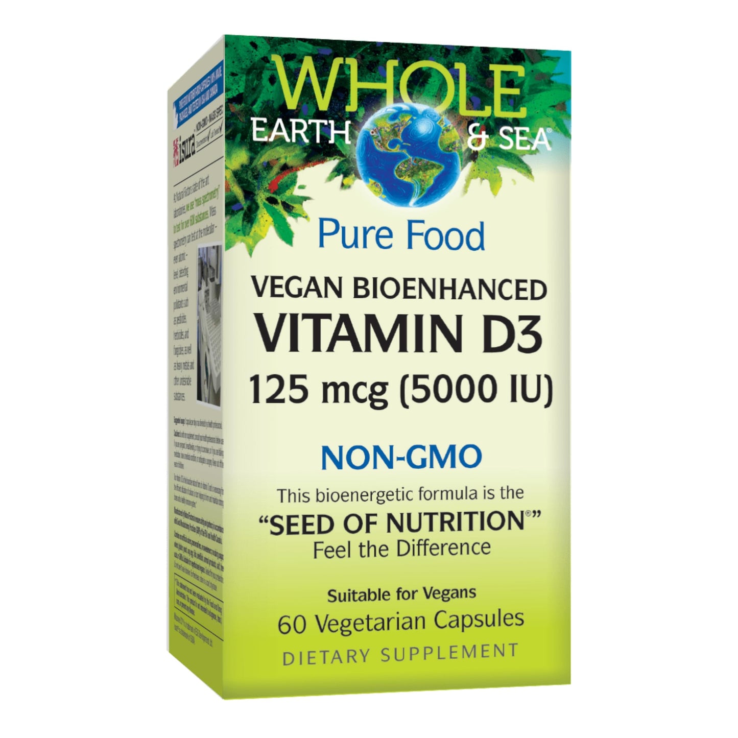 Natural Factors Whole Earth & Sea Vitamin D3 5,000 IU (125 mcg) – Vegan Bioenhanced, 60 Capsules