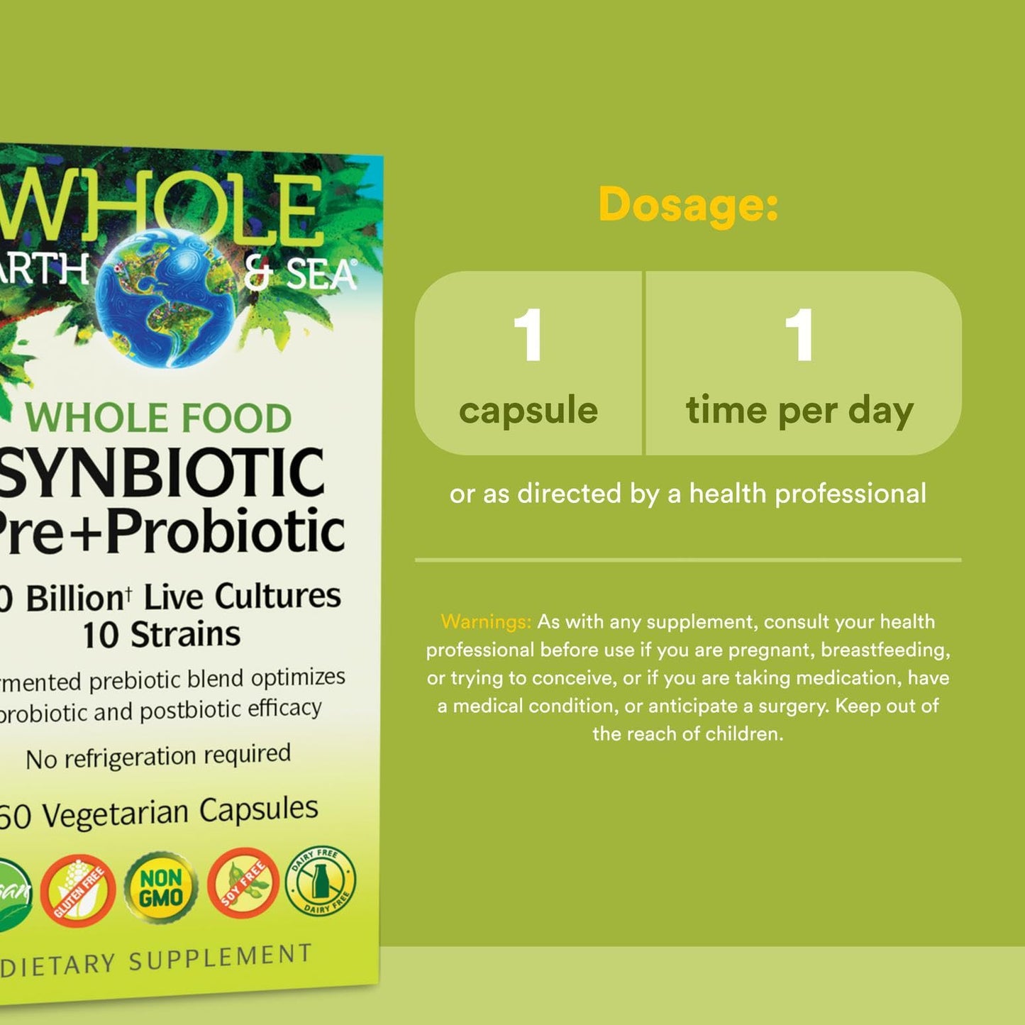 Natural Factors Whole Earth & Sea Synbiotic Pre + Probiotic, 60 Vegetarian Capsules