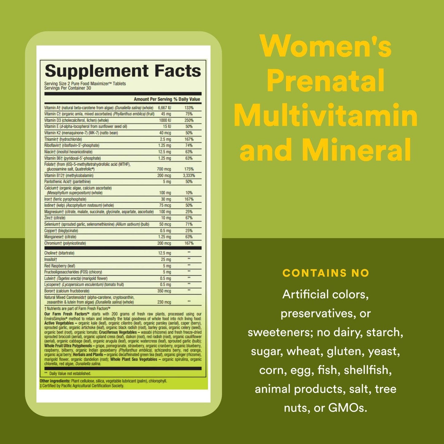 Natural Factors Whole Earth & Sea Women's Prenatal Multivitamin & Mineral – Vegan, Whole-Food Supplement, 60 Tablets