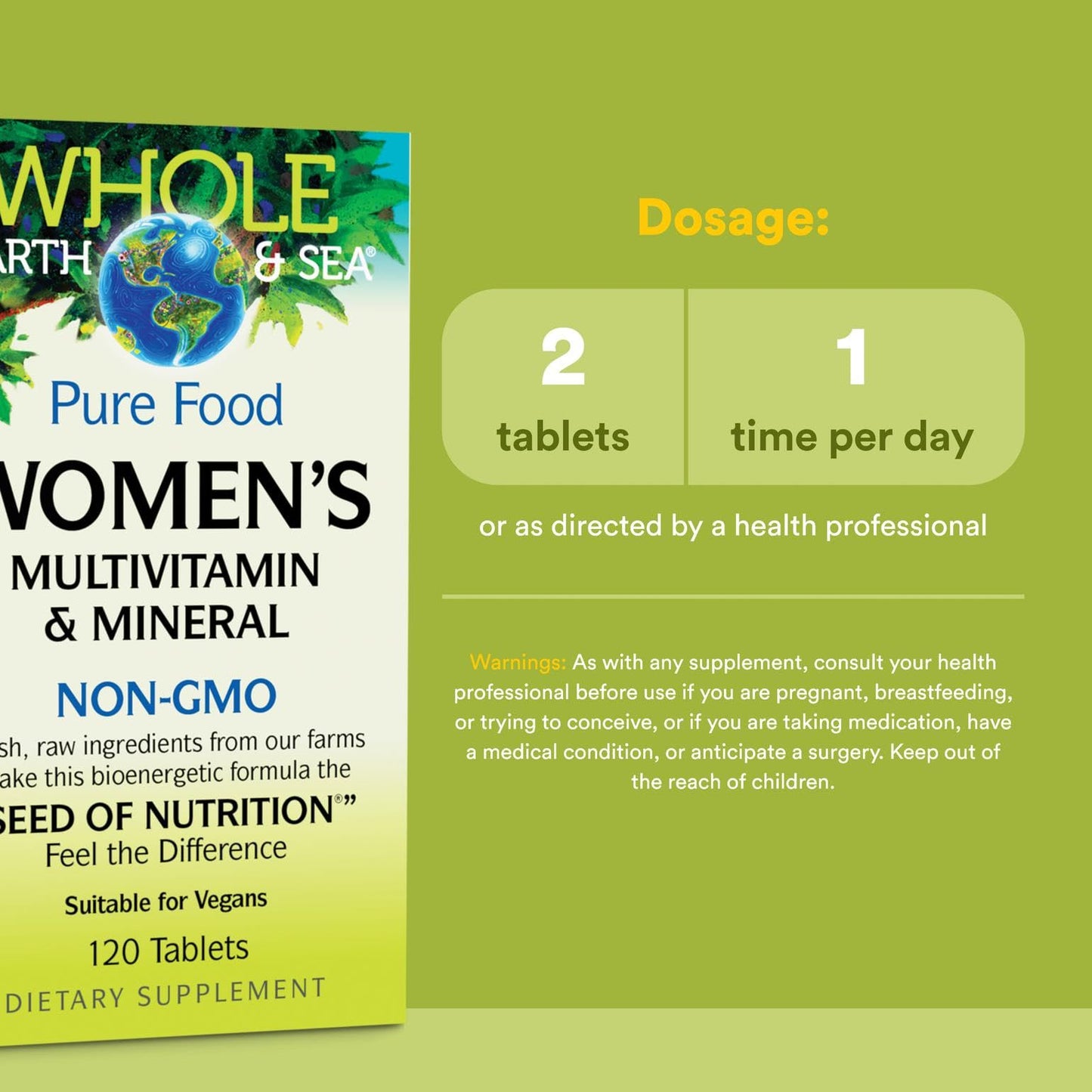 Natural Factors Whole Earth & Sea Women's Multivitamin & Mineral – Vegan, 120 Tablets