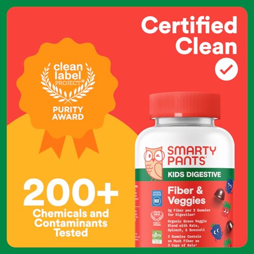 SmartyPants Kids Fiber & Veggies Gummies – Prebiotic Fiber, 60 Count
