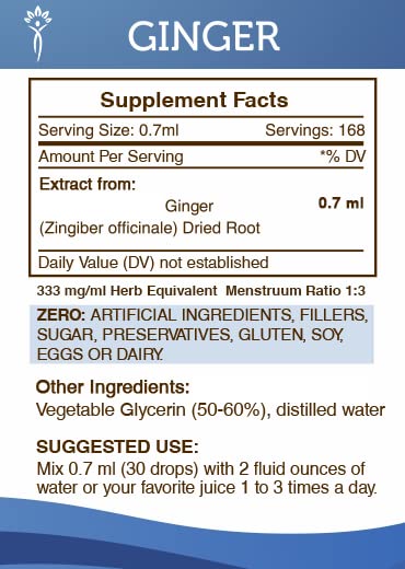 Secrets of the Tribe Ginger Tincture Alcohol-Free Extract – Ginger (Zingiber officinale) Dried Root 4 oz