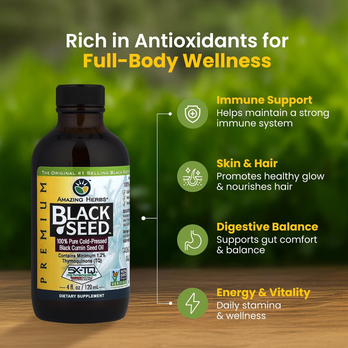 Amazing Herbs Premium Black Seed Oil - Cold Pressed Nigella Sativa | Digestive Health & Immune Support (4 oz)