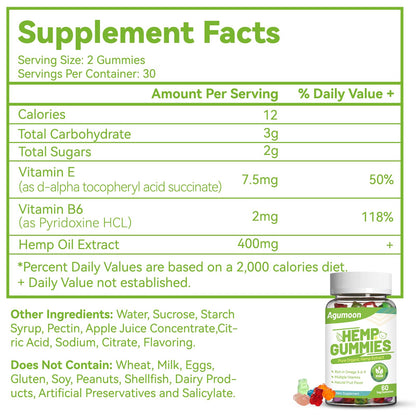Hemp Gummies 2 Packs - High Potency Relaxing Edibles with Natural Hemp Oil Extract — Vegan, Low Sugar, Non-GMO, 120 Counts