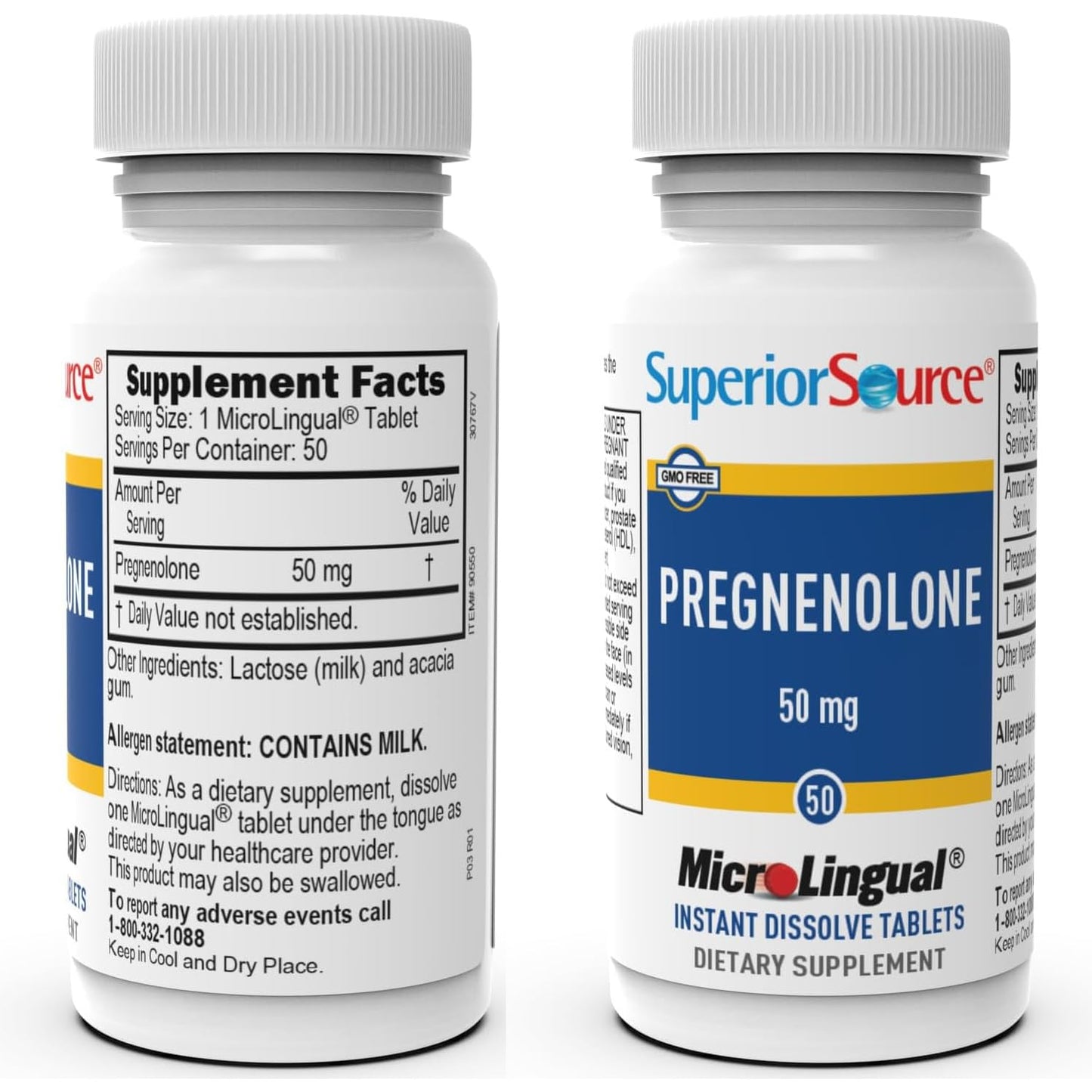 Superior Source Pregnenolone 50 mg – Instant Dissolve Tablets for Brain Health & Hormone Support (Pack of 2)