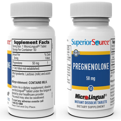 Superior Source Pregnenolone 50 mg – Instant Dissolve Tablets for Brain Health & Hormone Support (Pack of 2)