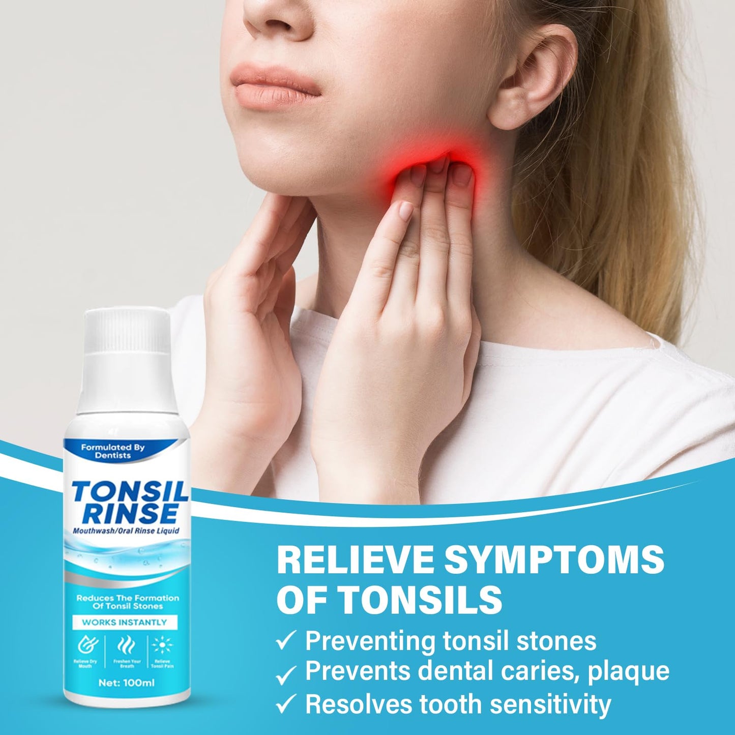 Tonsil Stone Remover Mouthwash - Natural Ingredients, Soothes Tonsils & Fresh Breath (Mint)