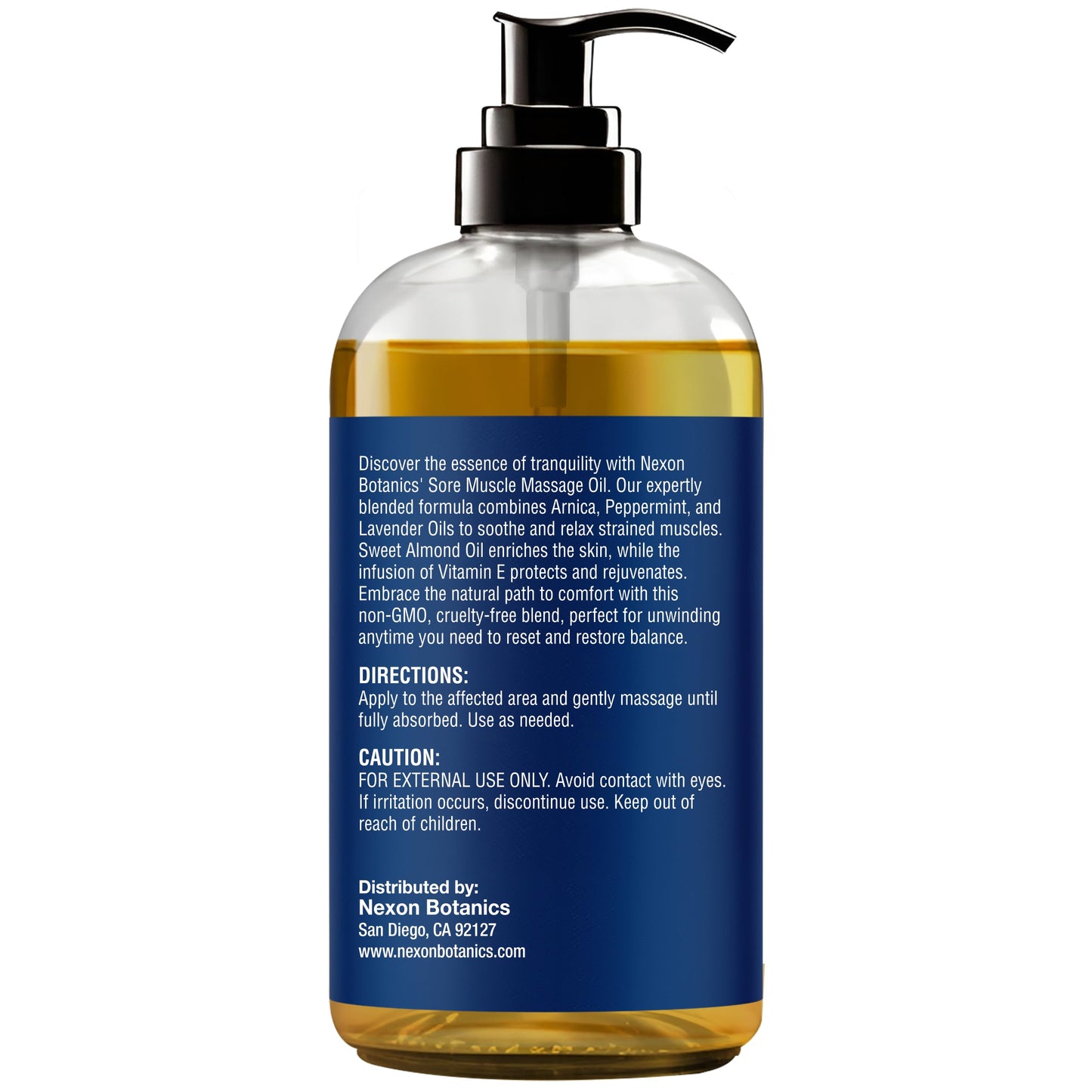 Sore Muscle Massage Oil – 8 oz with Arnica, Peppermint & Lavender | Nexon Botanics