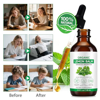 Lemon Balm Extract - Alcohol-Free Tincture (590mg per dose) - Natural Organic Lemon Balm Liquid for Relaxation | 2.02 Fl Oz