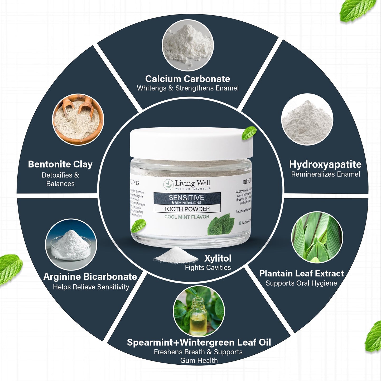 Living Well with Dr. Michelle Sensitive Remineralizing Tooth Powder | Fluoride-Free Hydroxyapatite Formula | Supports Daily Comfort for Sensitive Teeth