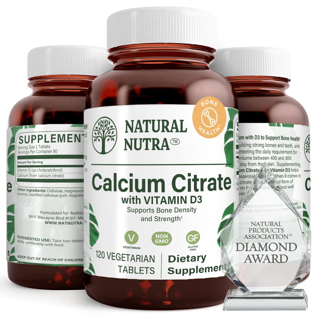 Natural Nutra Calcium Citrate with Vitamin D3 – Bone Health & Heart Support, 120 Tablets