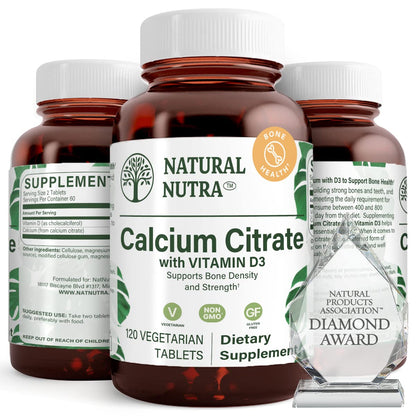 Natural Nutra Calcium Citrate with Vitamin D3 – Bone Health & Heart Support, 120 Tablets